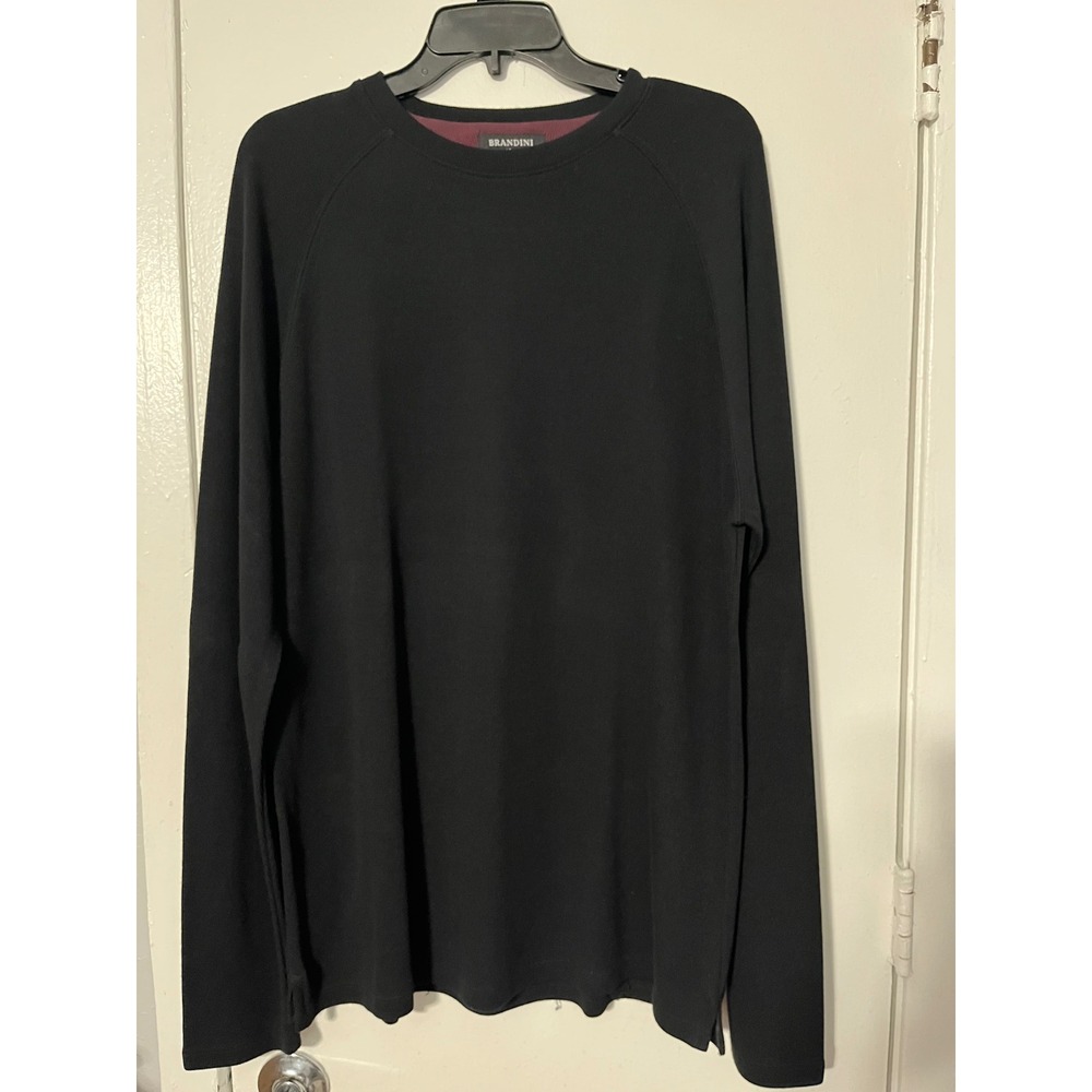 Brandini Mens Black Modal Blend Long Sleeve Crew Neck Raglan Sweater Large L